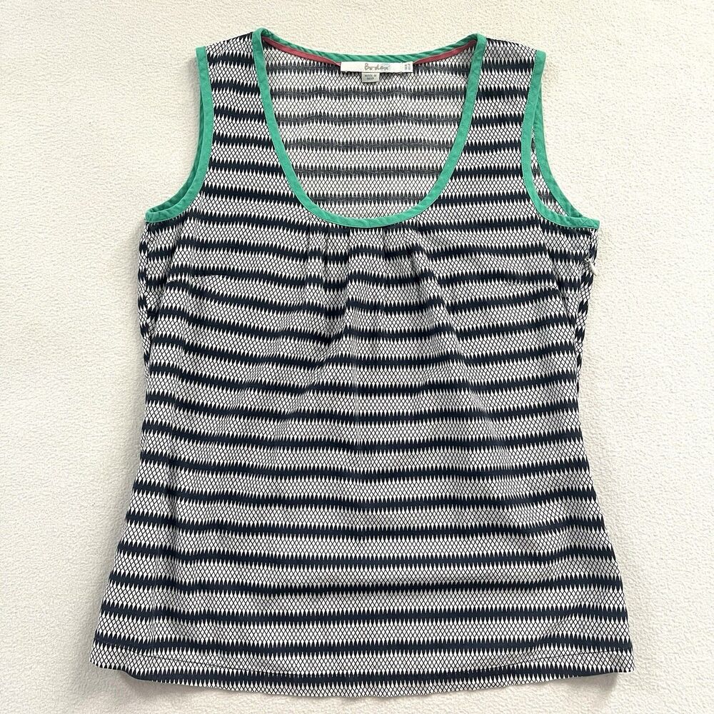 Boden Navy Blue Geometric Stripe Print Cotton Scoop Sleeveless Top US 2 UK 6